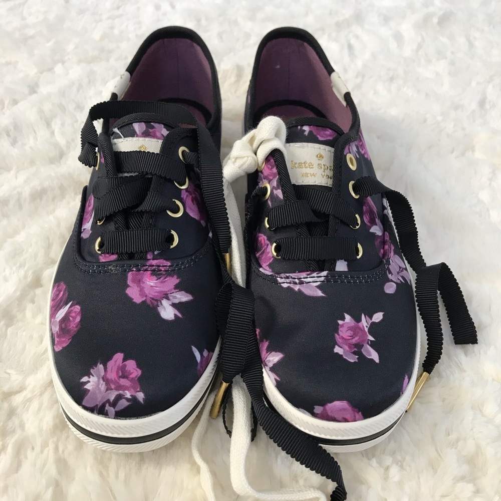 KATE SPADE FLORAL SNEAKERS BLACK PURPLE COMBO 5.5